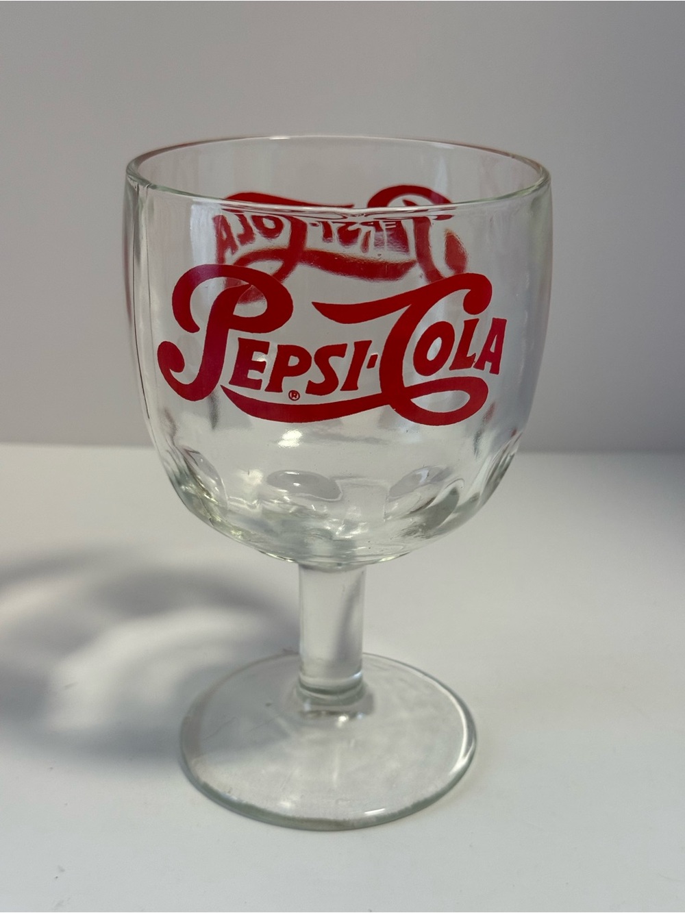 Vintage 1970s Pepsi-Cola Red Script Footed Pedestal Goblet Glass Barware